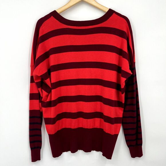 Derek Lam Striped V-neck Sweater in Red, Size XS, Hi-Low Cotton Cashmere - Picture 3 of 11